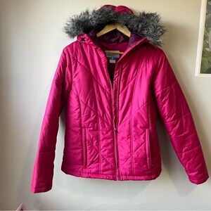 Columbia Pink Womens Winter Jacket with Faux Fur Hood Sz M